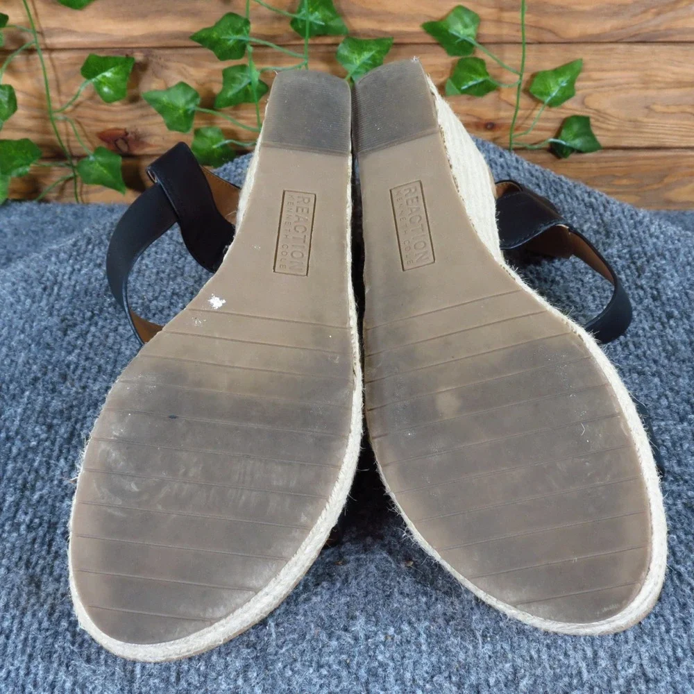 Kenneth Cole Reaction Card Wedge Womens Espadrille Sandal 11 Summer Black Jute